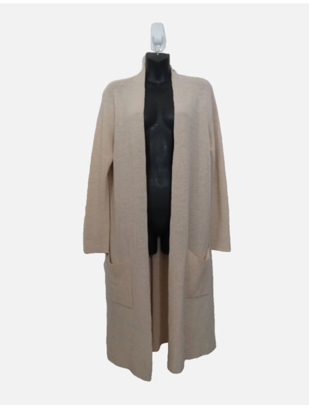 Eileen Fisher Size Medium Merino Wool Long Cardigan Open Front Oatmeal